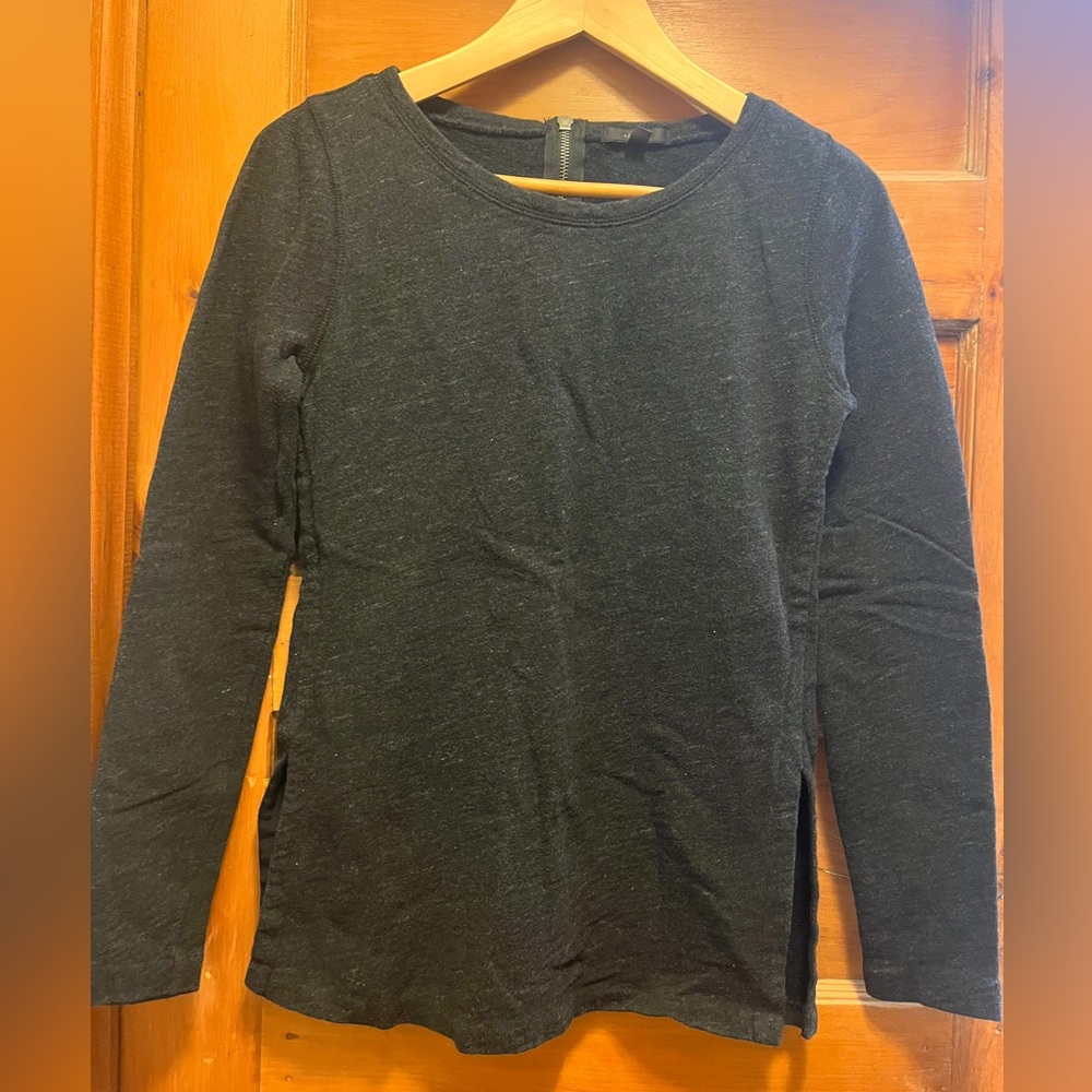 J. Crew Exposed Zipper Zip Sweatshirt Sweater Moto Top Side Slit Tunic Hardware